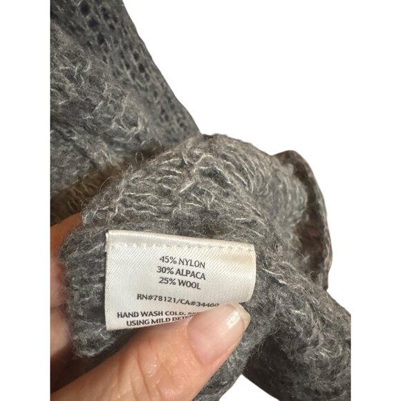 Eileen Fisher Gray Open Knit Cardigan Sweater PM Petite Alpaca/Wool/Nylon Blend - Picture 4 of 5